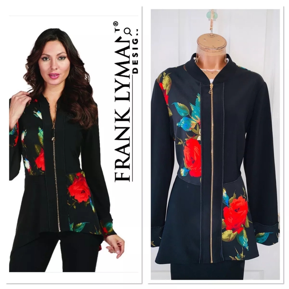 Frank Lyman black floral zipped jacket .Sz.4  V-BLP
